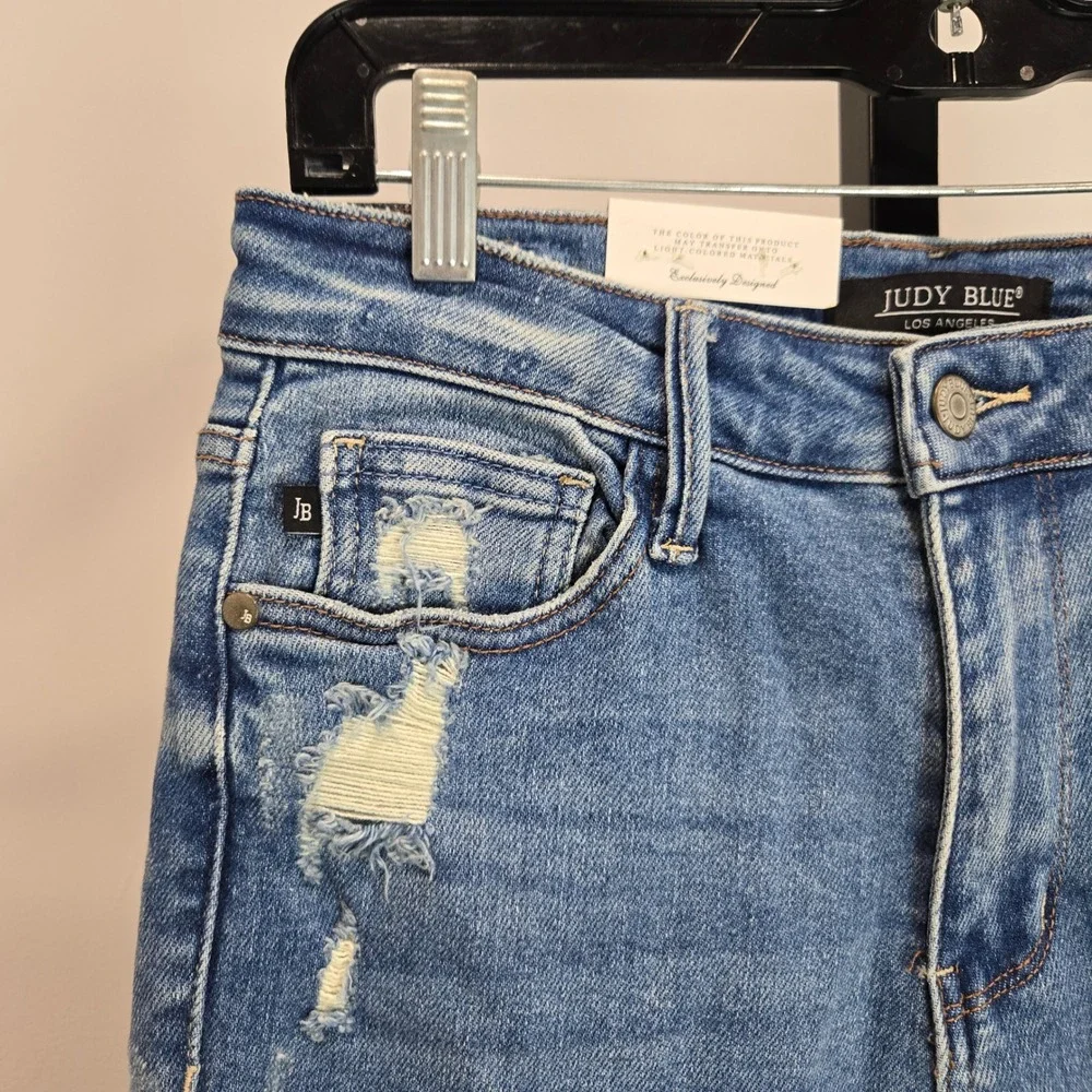 Judy Blue High Waist Side Distressed Straight Leg Jeans Medium Blue 5/27 - Picture 2 of 10